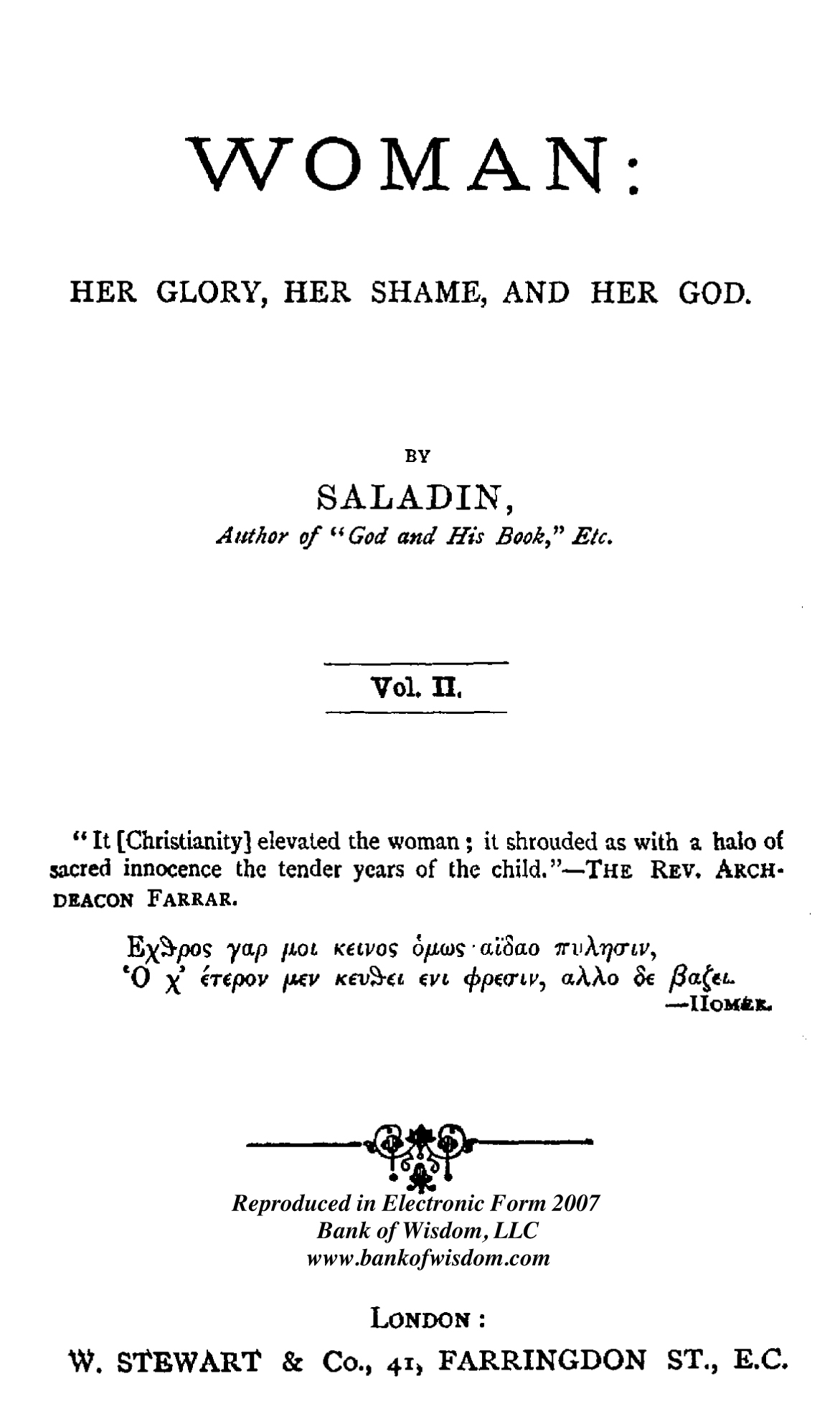 Women: Her Glory, Her Shame and Her God, Vol. 2 of 2 Vols.